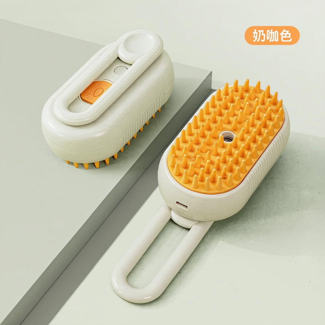 Two grooming brushes with orange bristles on a light gray surface.